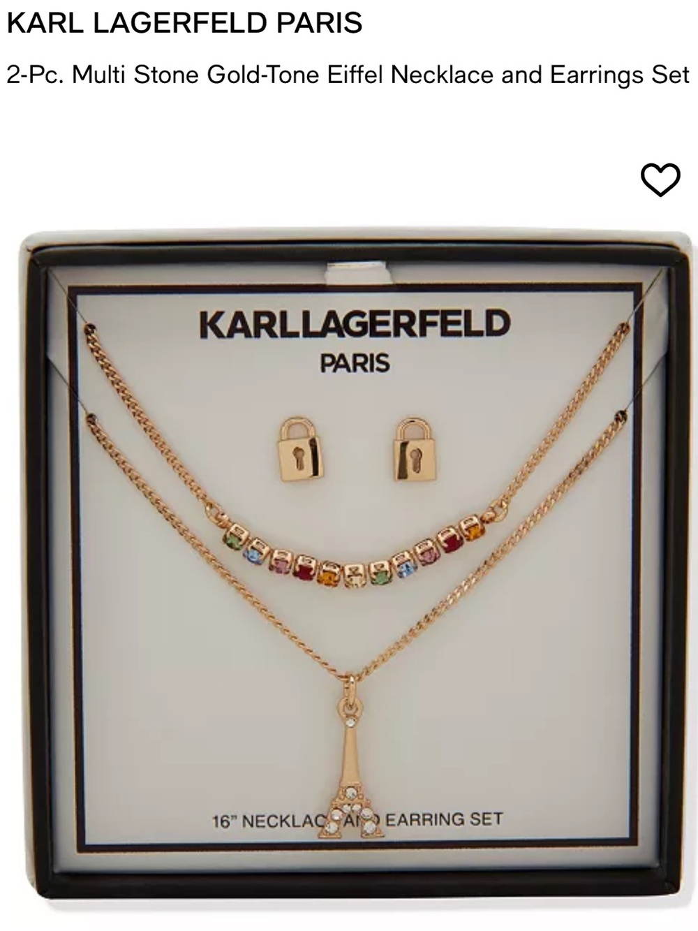 KARL LAGERFELD Paris Gold-Tone Eiffel Necklace & Earring Set - Multicolor Stones